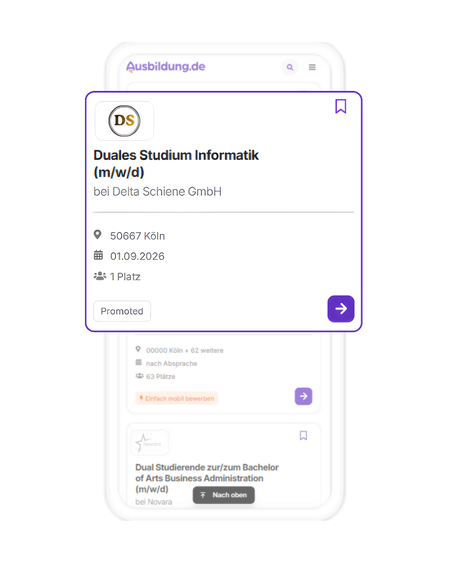 Grafik eines Handys mit hervorgehobener Job-Kachel für einen Ausbildungsplatz