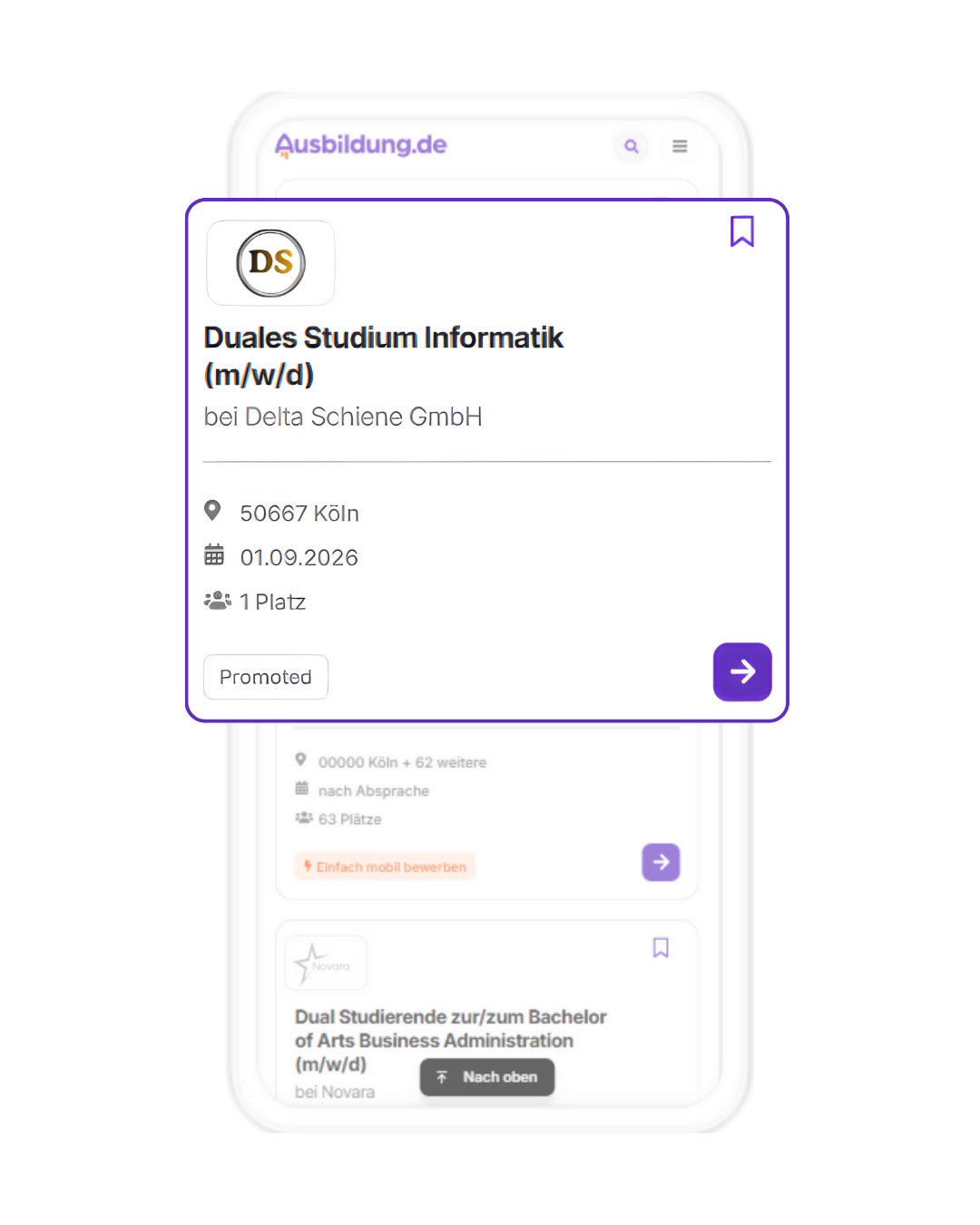Grafik eines Handys mit hervorgehobener Job-Kachel für einen Ausbildungsplatz