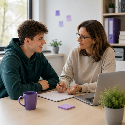 Auszubildender im Gespräch über psychische Belastungen in der Ausbildung