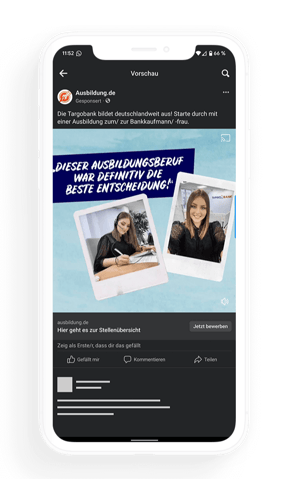 Social-Media-Beitrag mit Auszubildender, die ihre Ausbildung als richtige Karriereentscheidung darstellt.