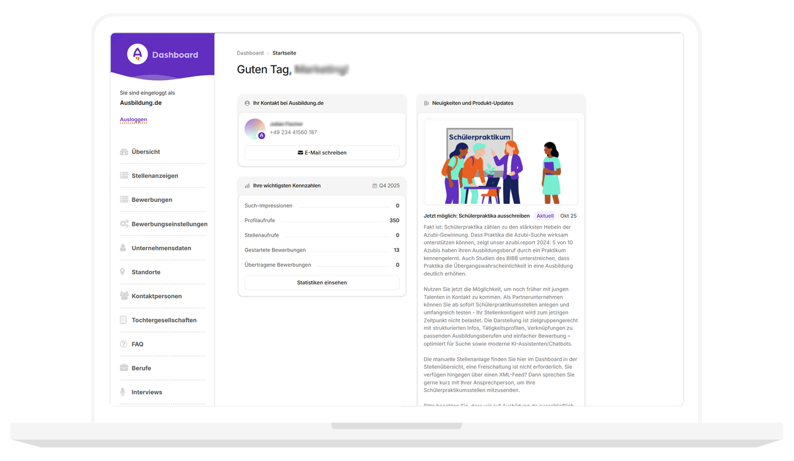 Mockup mit Screenshot einer einloggten Dashboardansicht