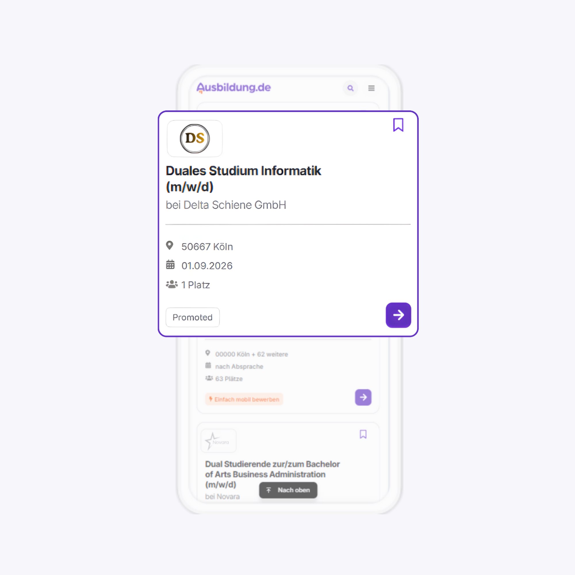 Grafik eines Handys mit hervorgehobener Job-Kachel für einen Ausbildungsplatz