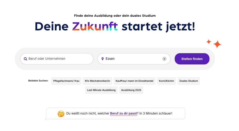 Startseite von Ausbildung.de